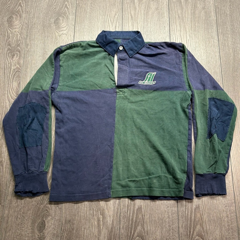 Barbarian Vintage Mens Rugby Shirt Small Colorblock Navy Green St Marys Logo